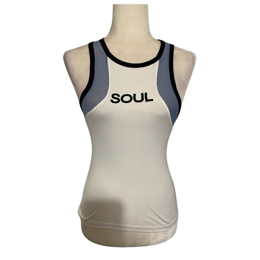soul cycle white blue black athletic tank top xs